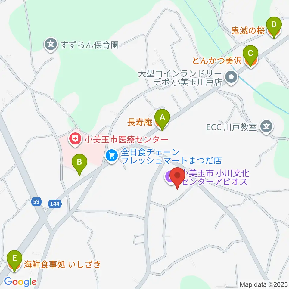 小美玉市小川文化センター アピオス周辺のファミレス・ファーストフード一覧地図