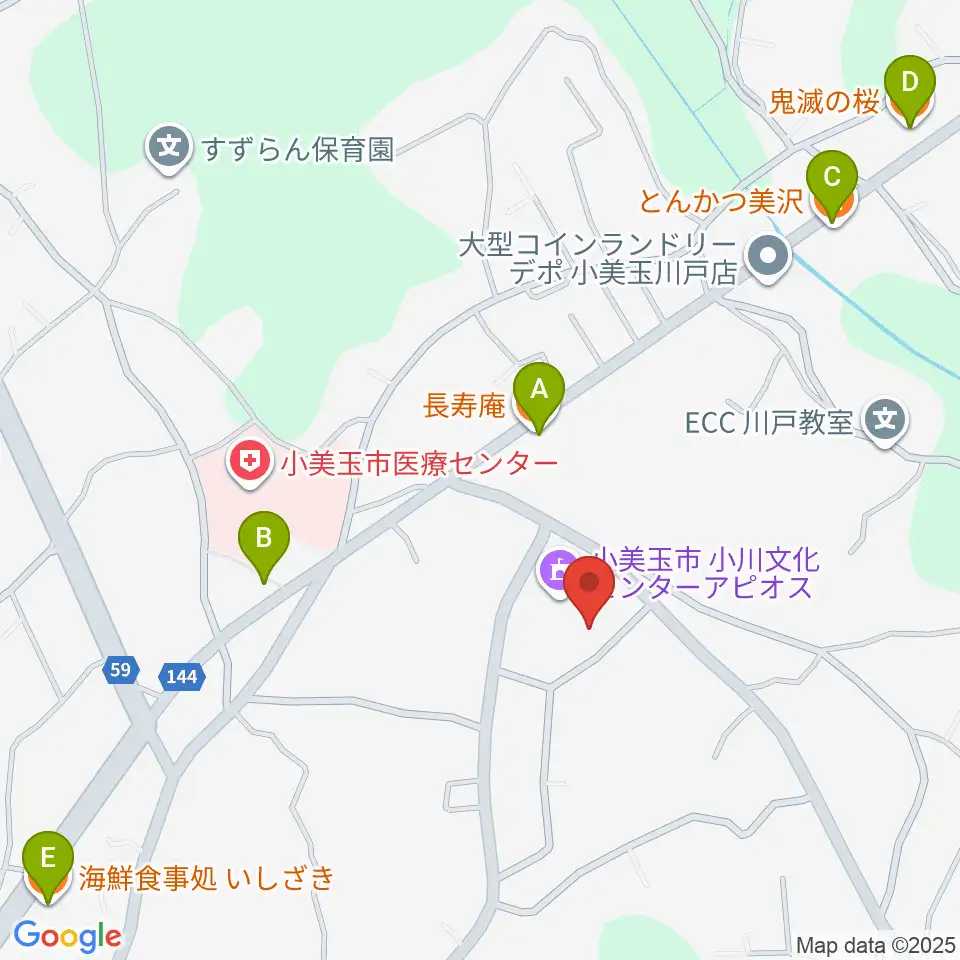 小美玉市小川文化センター アピオス周辺のファミレス・ファーストフード一覧地図