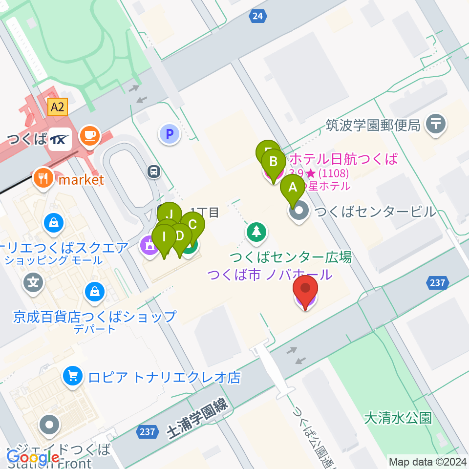 ノバホール周辺のファミレス・ファーストフード一覧地図