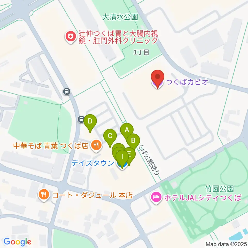 つくばカピオ周辺のファミレス・ファーストフード一覧地図