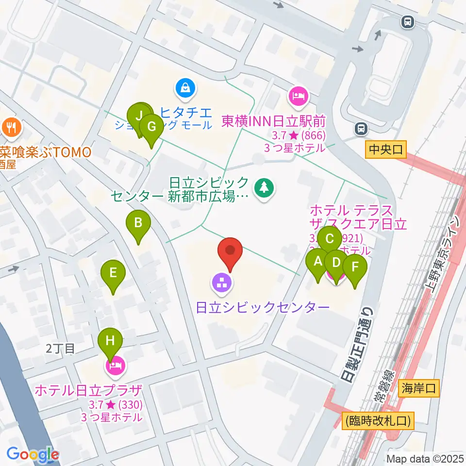 日立シビックセンター周辺のファミレス・ファーストフード一覧地図