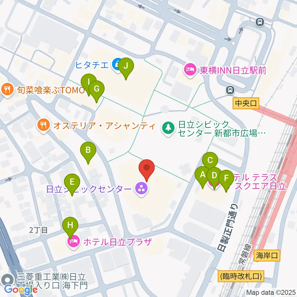 日立シビックセンター周辺のファミレス・ファーストフード一覧地図