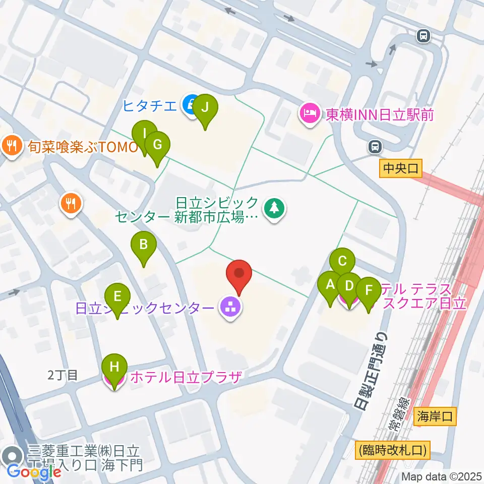 日立シビックセンター周辺のファミレス・ファーストフード一覧地図