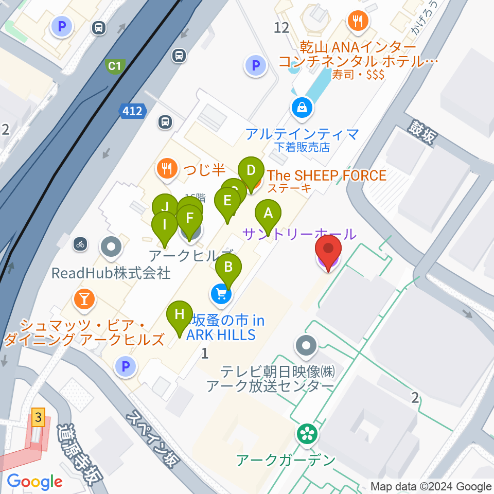 サントリーホール周辺のファミレス・ファーストフード一覧地図