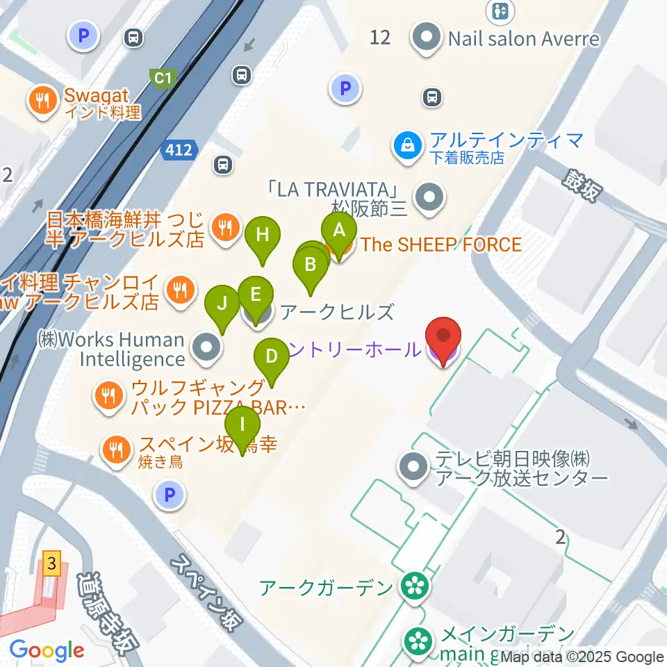 サントリーホール周辺のファミレス・ファーストフード一覧地図