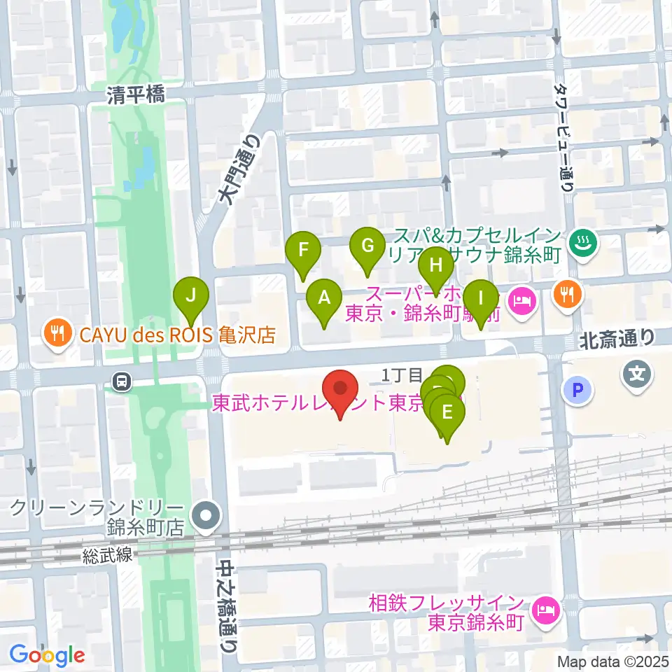すみだトリフォニーホール周辺のファミレス・ファーストフード一覧地図