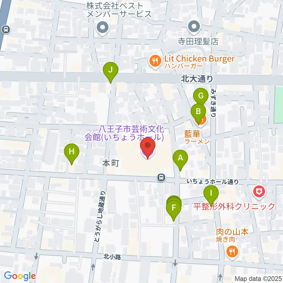 いちょうホール周辺のファミレス・ファーストフード一覧地図