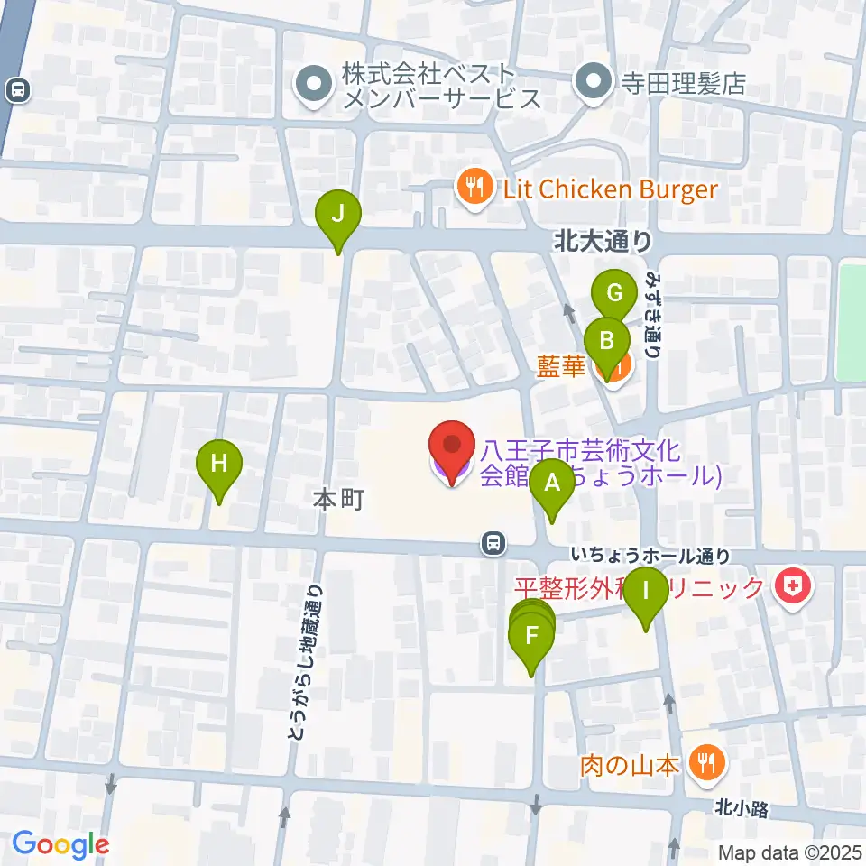 いちょうホール周辺のファミレス・ファーストフード一覧地図