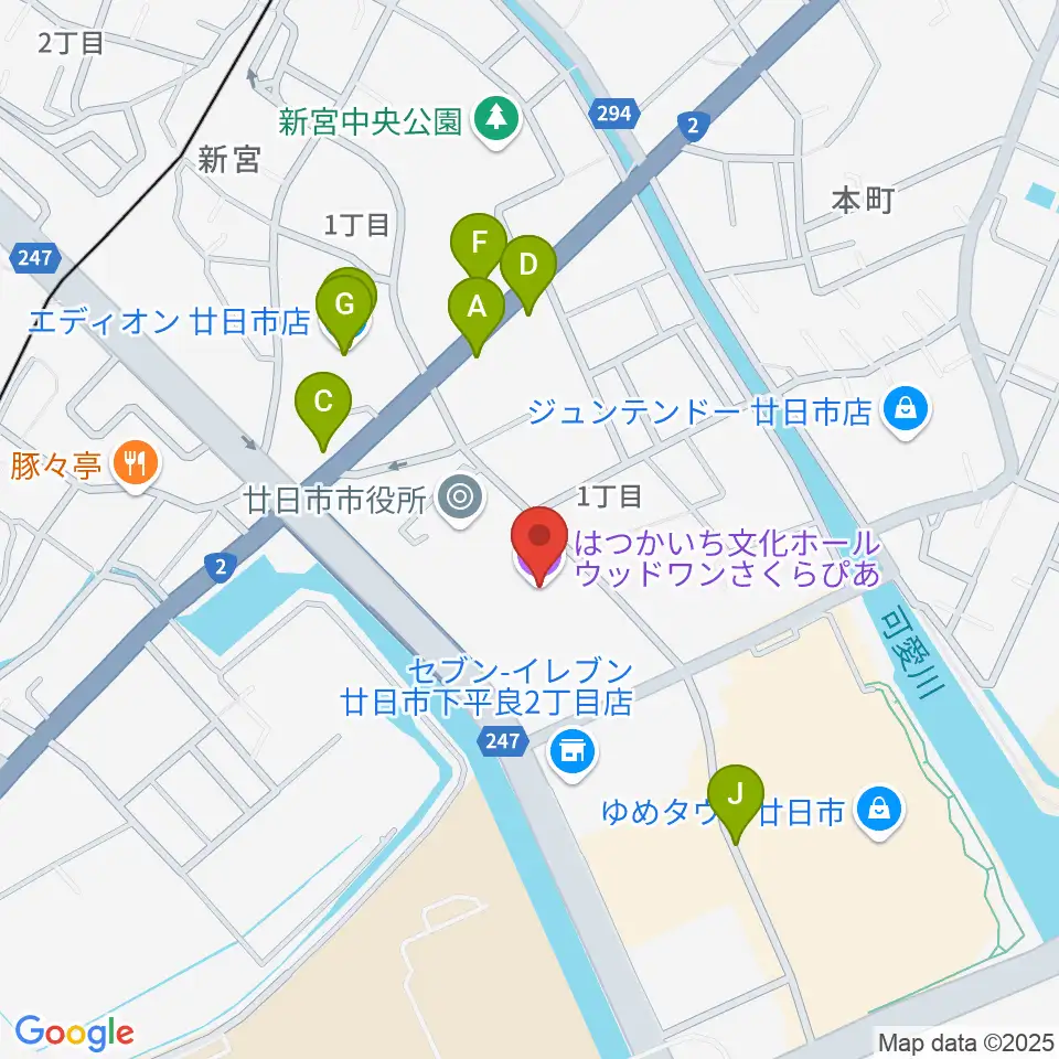 ウッドワンさくらぴあ周辺のファミレス・ファーストフード一覧地図