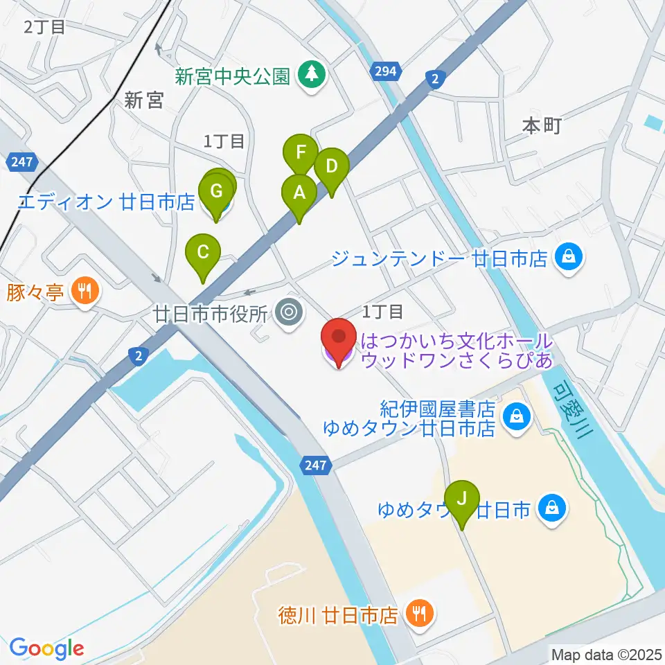 ウッドワンさくらぴあ周辺のファミレス・ファーストフード一覧地図