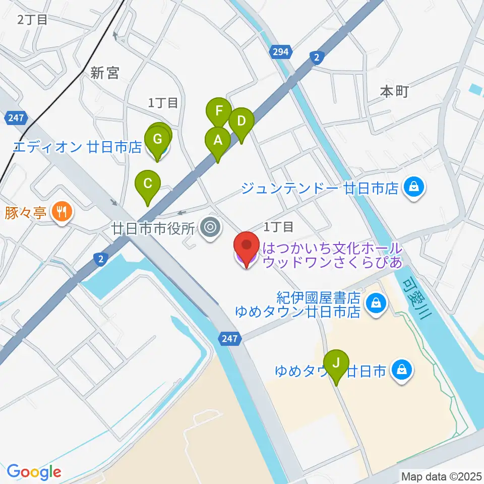ウッドワンさくらぴあ周辺のファミレス・ファーストフード一覧地図