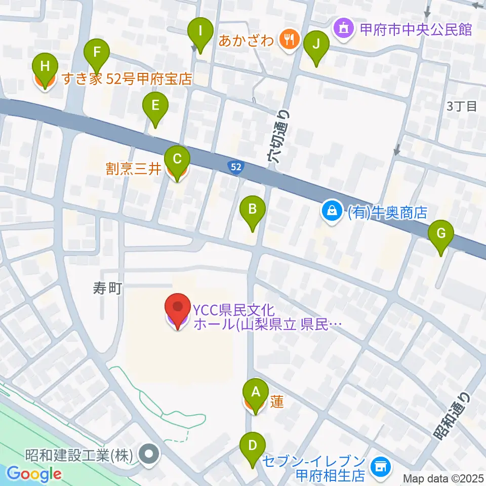 YCC県民文化ホール周辺のファミレス・ファーストフード一覧地図