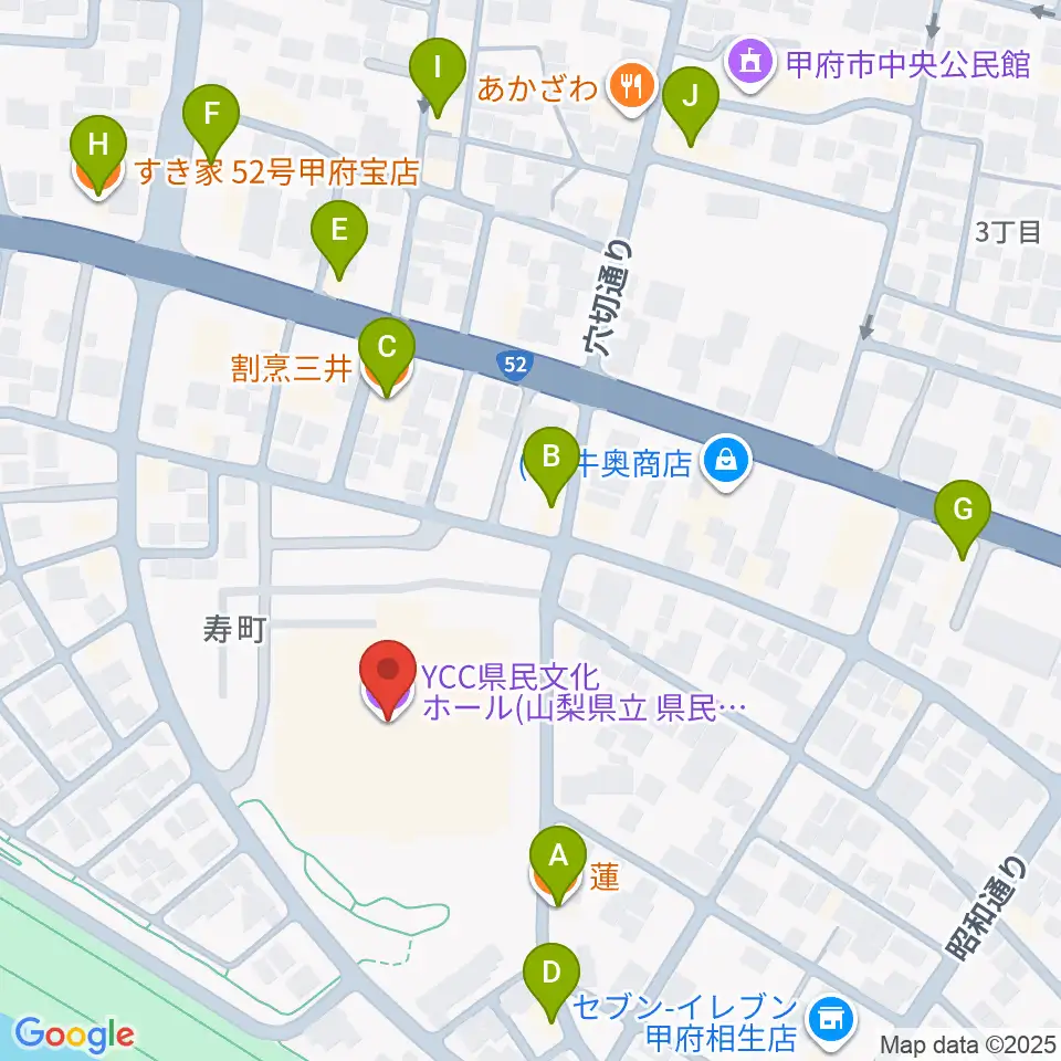 YCC県民文化ホール周辺のファミレス・ファーストフード一覧地図