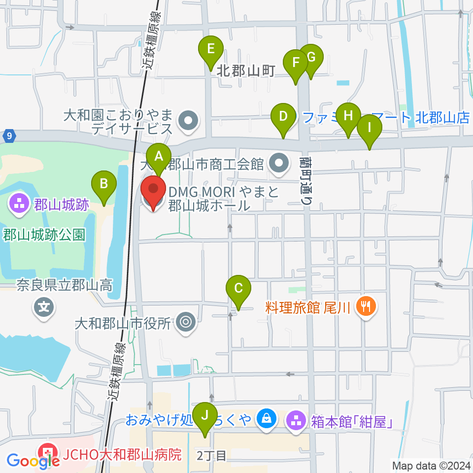 DMG MORI やまと郡山城ホール周辺のファミレス・ファーストフード一覧地図