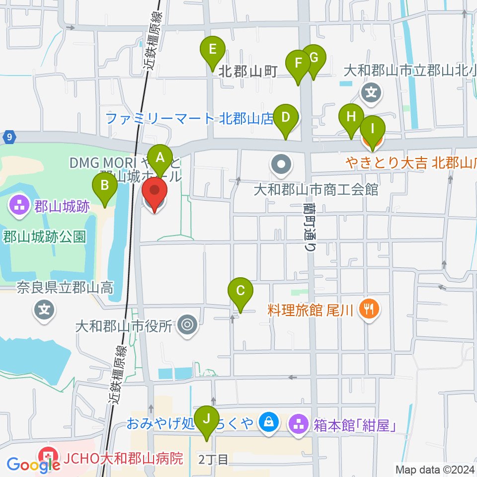 DMG MORI やまと郡山城ホール周辺のファミレス・ファーストフード一覧地図