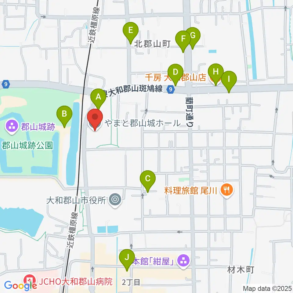 DMG MORI やまと郡山城ホール周辺のファミレス・ファーストフード一覧地図