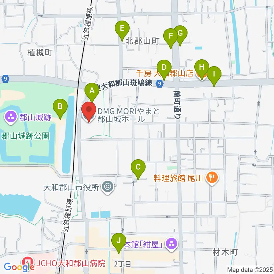 DMG MORI やまと郡山城ホール周辺のファミレス・ファーストフード一覧地図