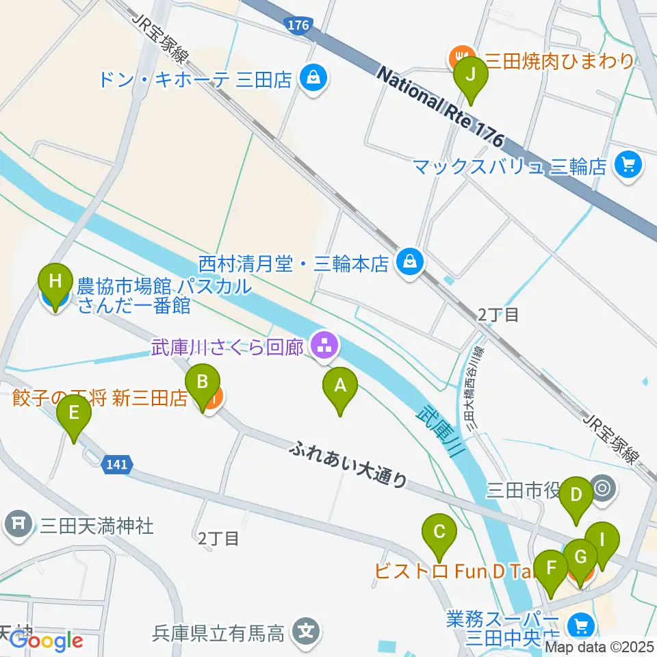 郷の音ホール周辺のファミレス・ファーストフード一覧地図