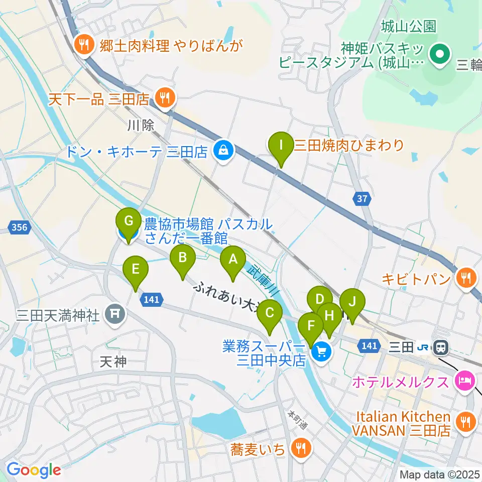 郷の音ホール周辺のファミレス・ファーストフード一覧地図