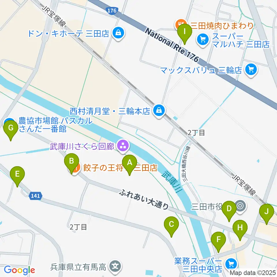 郷の音ホール周辺のファミレス・ファーストフード一覧地図