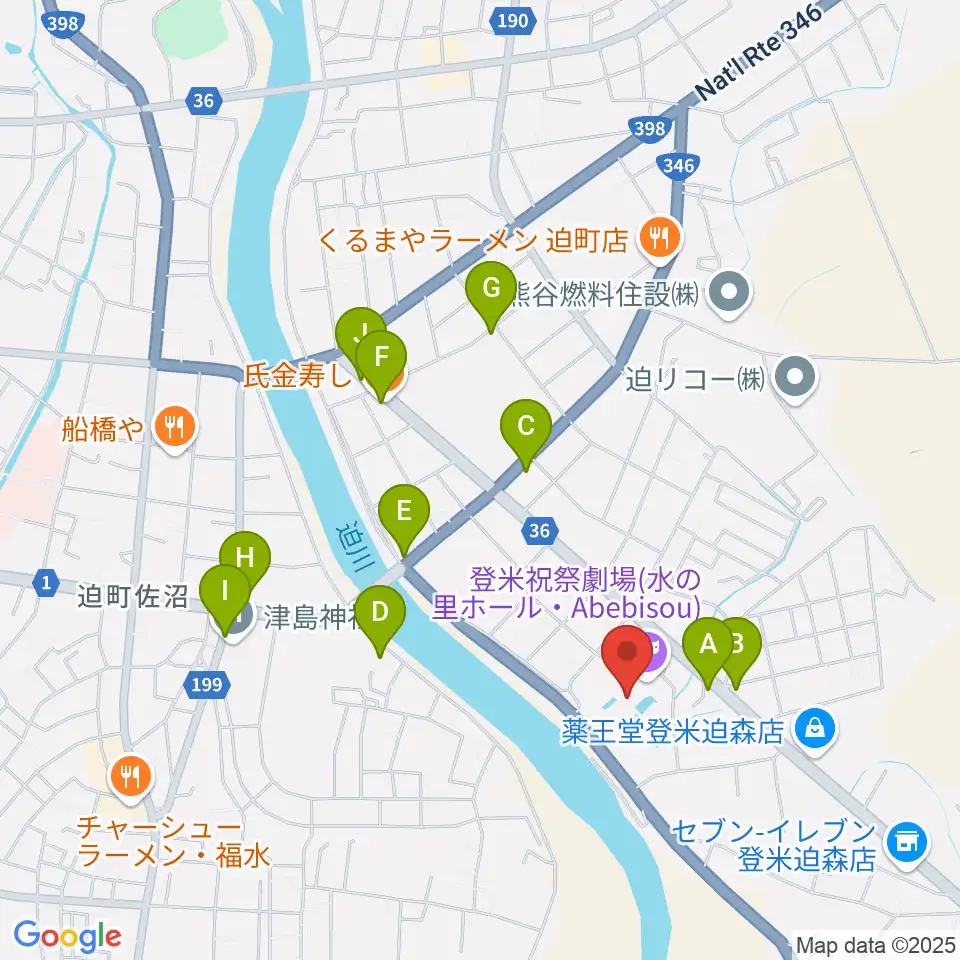 登米祝祭劇場 水の里ホール・Abebisou周辺のファミレス・ファーストフード一覧地図