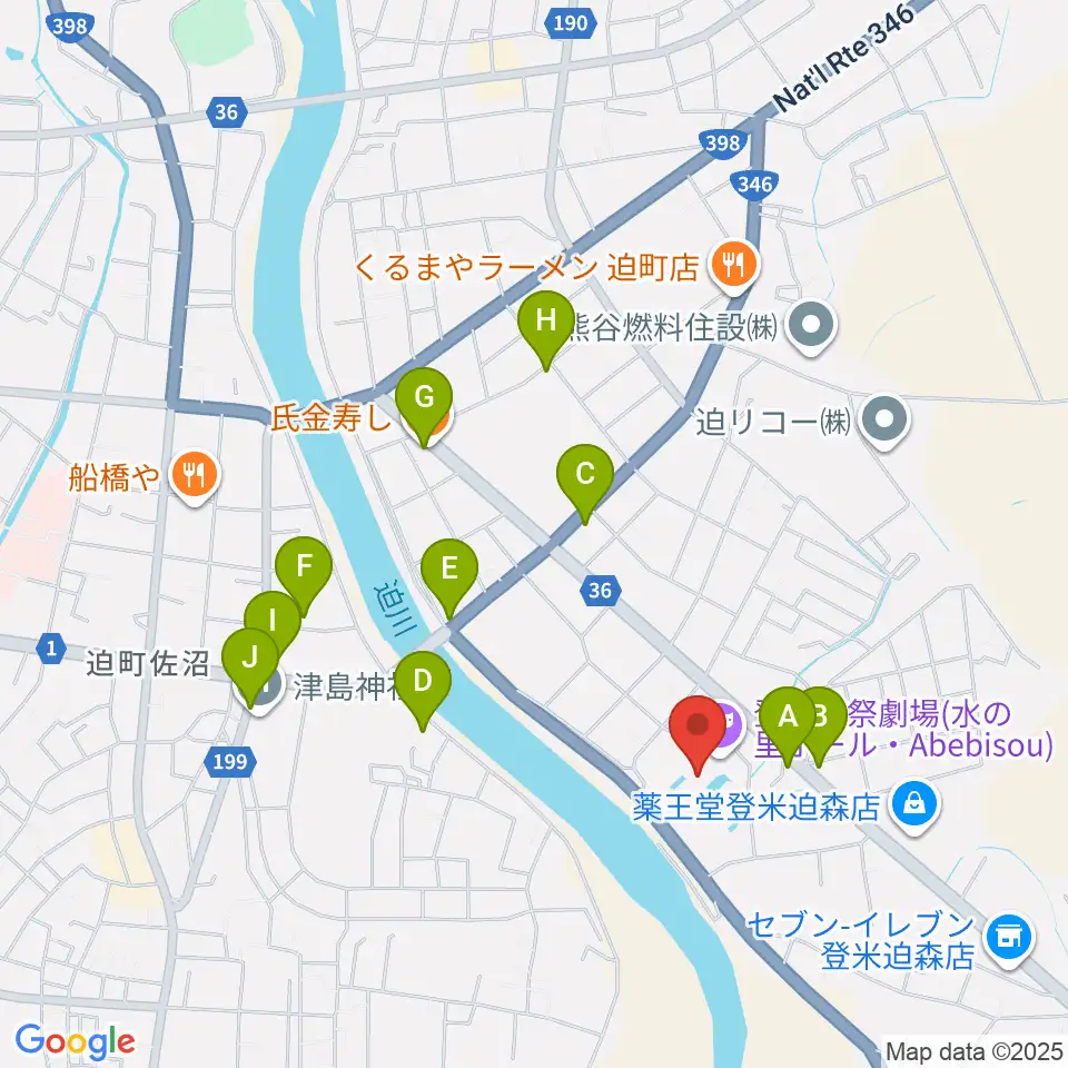 登米祝祭劇場 水の里ホール・Abebisou周辺のファミレス・ファーストフード一覧地図