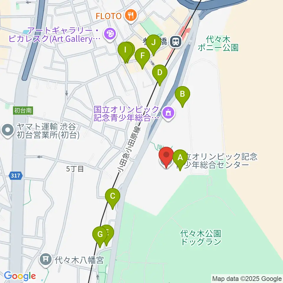 国立オリンピック記念青少年総合センター周辺のファミレス・ファーストフード一覧地図