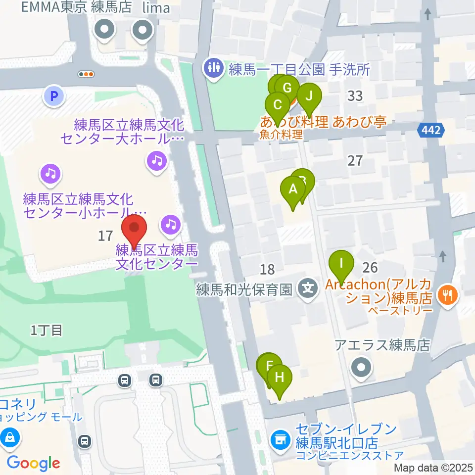 練馬文化センター周辺のファミレス・ファーストフード一覧地図
