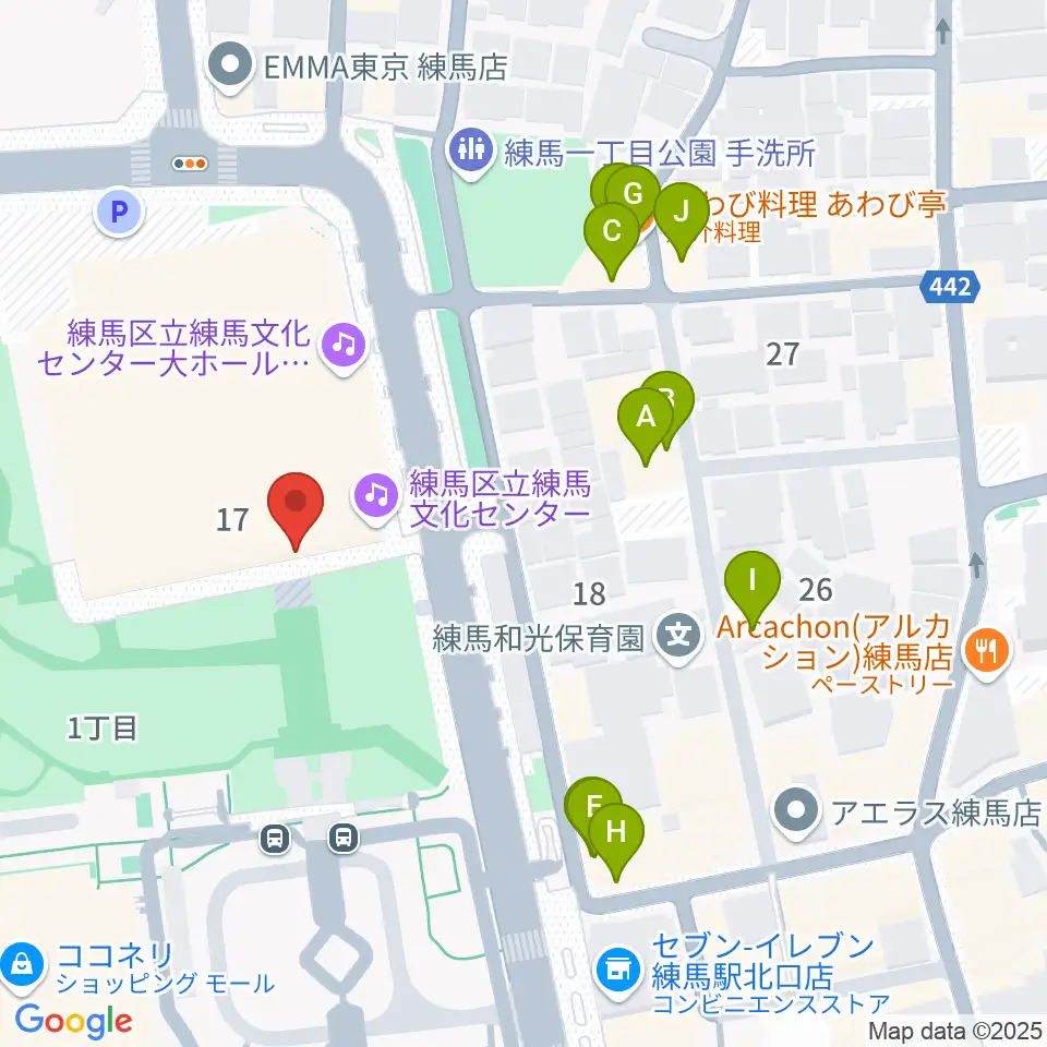 練馬文化センター周辺のファミレス・ファーストフード一覧地図