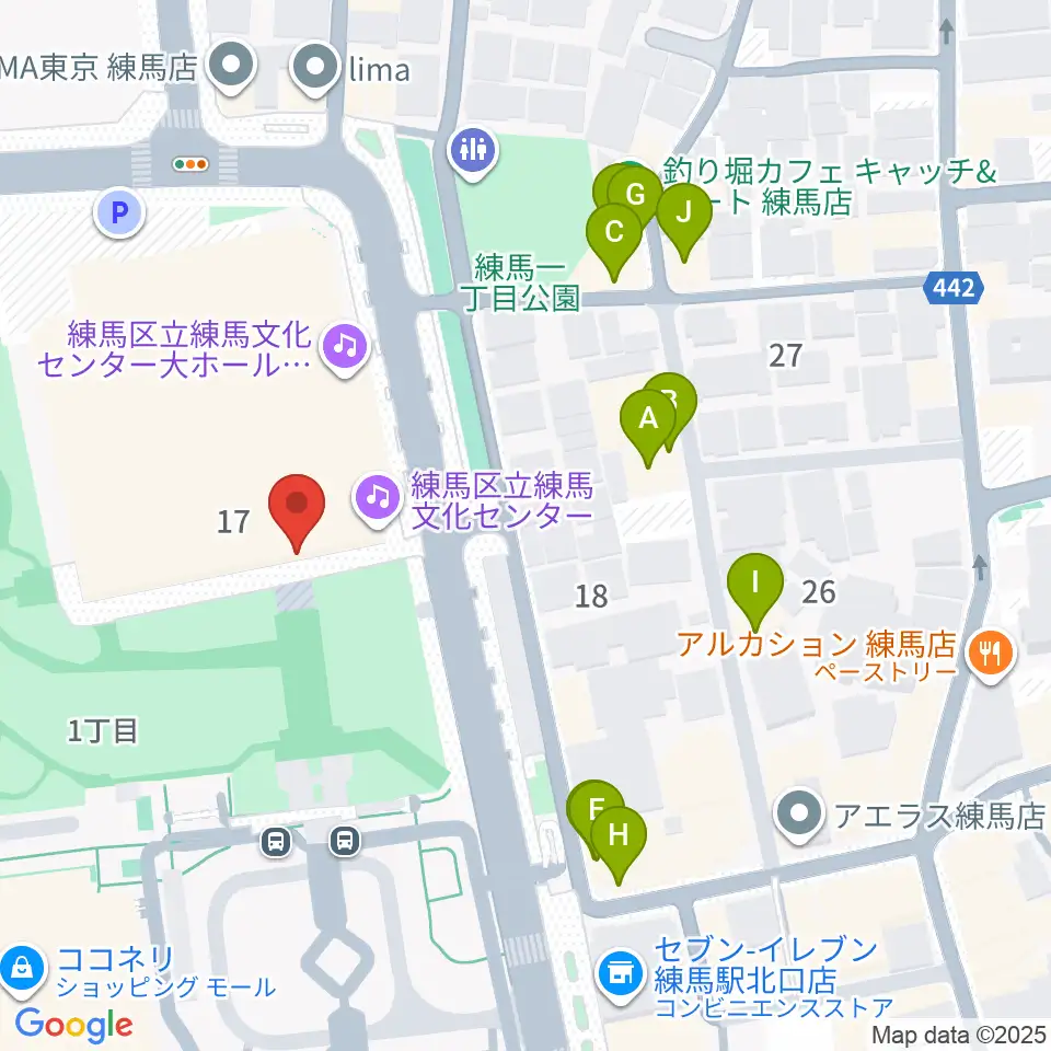 練馬文化センター周辺のファミレス・ファーストフード一覧地図