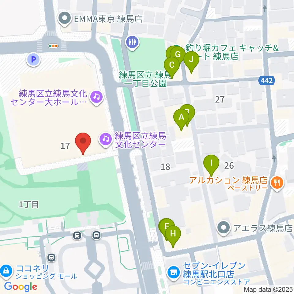 練馬文化センター周辺のファミレス・ファーストフード一覧地図