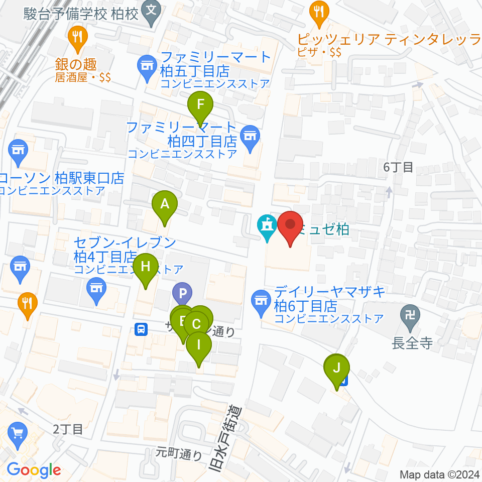 アミュゼ柏周辺のファミレス・ファーストフード一覧地図