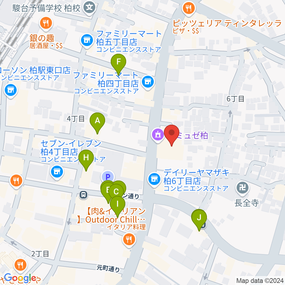 アミュゼ柏周辺のファミレス・ファーストフード一覧地図