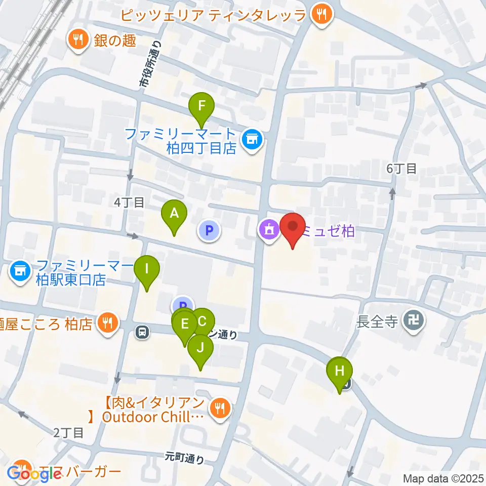 アミュゼ柏周辺のファミレス・ファーストフード一覧地図