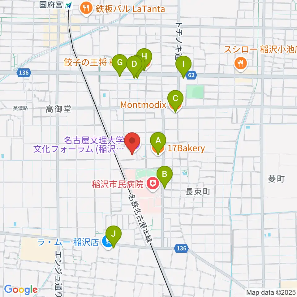 名古屋文理大学文化フォーラム周辺のファミレス・ファーストフード一覧地図