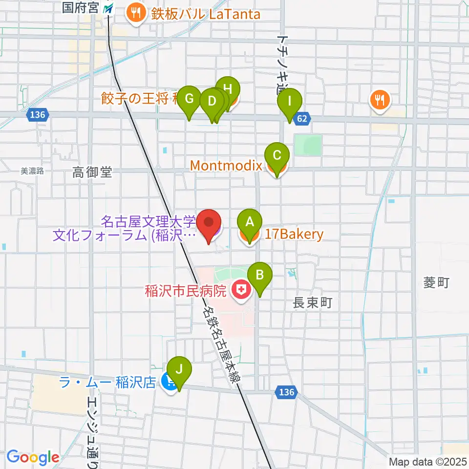名古屋文理大学文化フォーラム周辺のファミレス・ファーストフード一覧地図