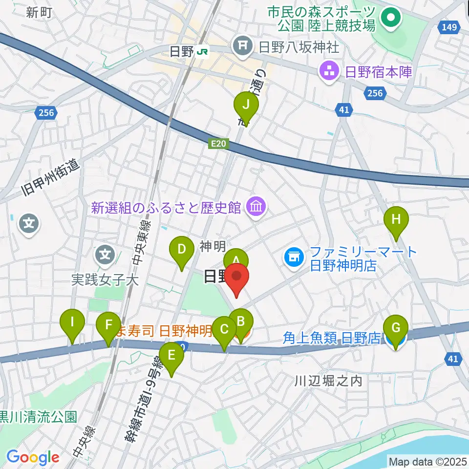 ひの煉瓦ホール周辺のファミレス・ファーストフード一覧地図