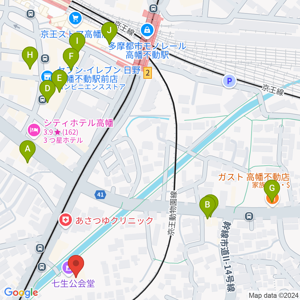 七生公会堂周辺のファミレス・ファーストフード一覧地図