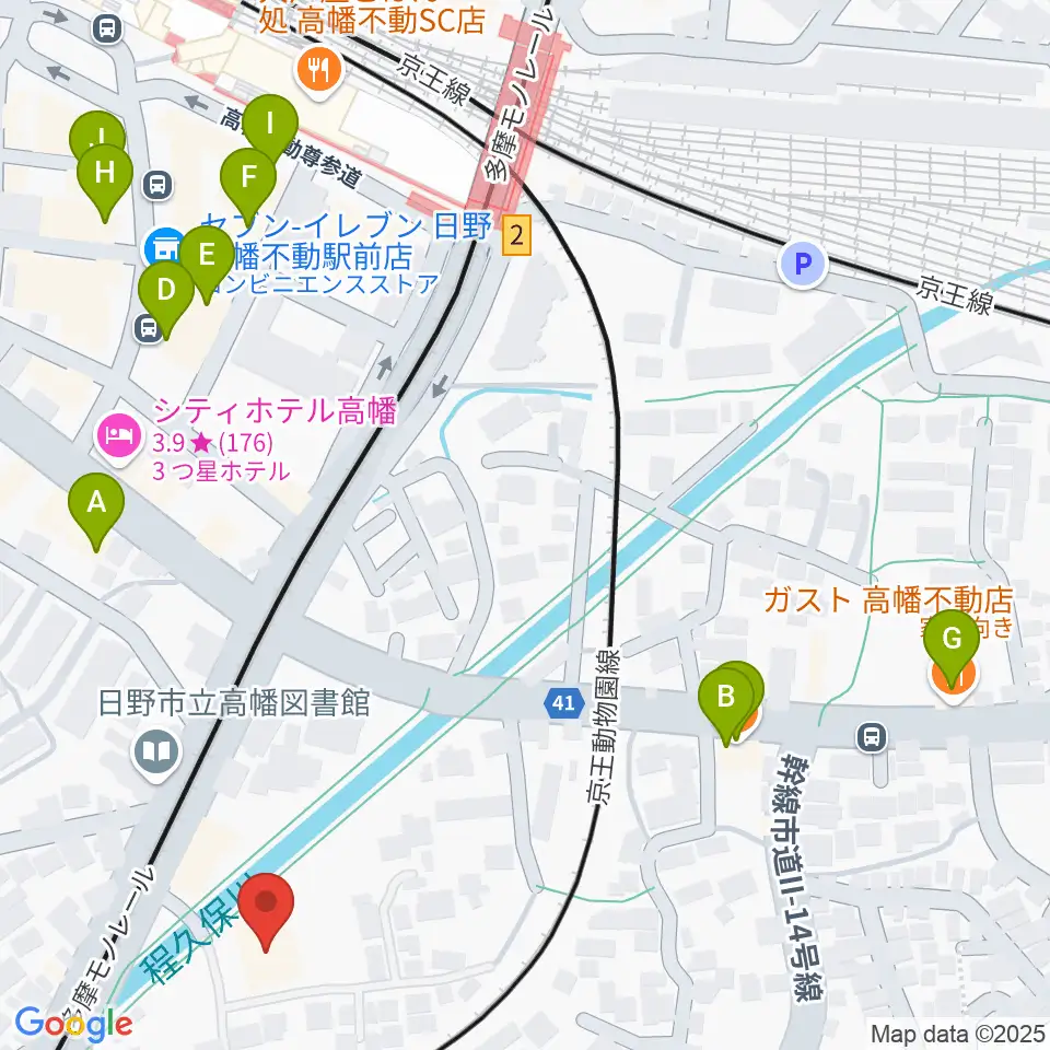 七生公会堂周辺のファミレス・ファーストフード一覧地図