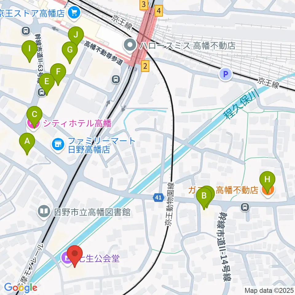 七生公会堂周辺のファミレス・ファーストフード一覧地図