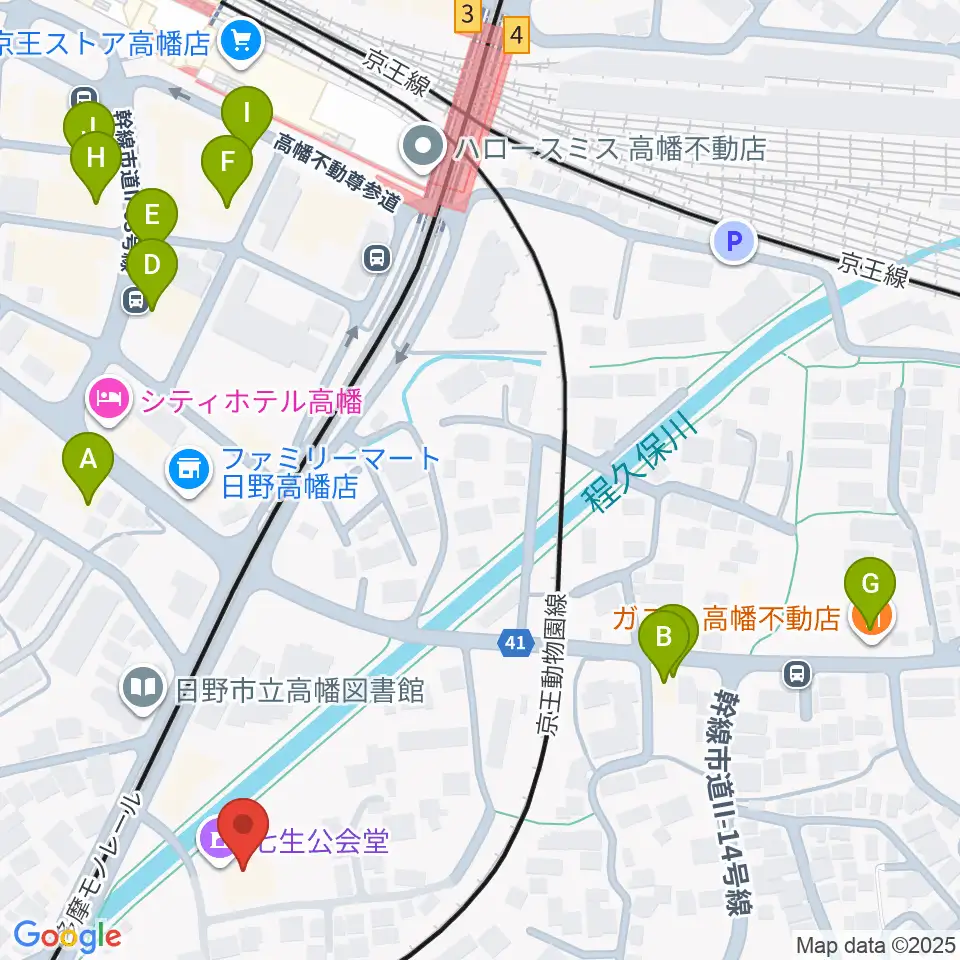 七生公会堂周辺のファミレス・ファーストフード一覧地図