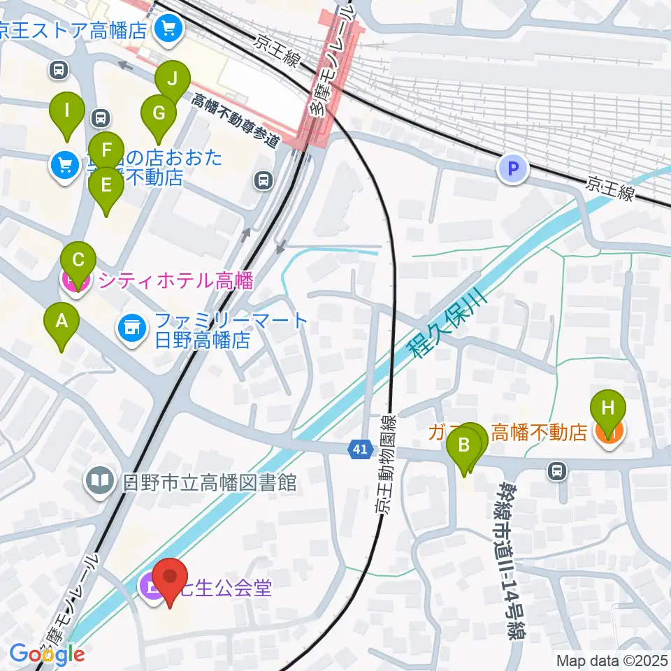 七生公会堂周辺のファミレス・ファーストフード一覧地図