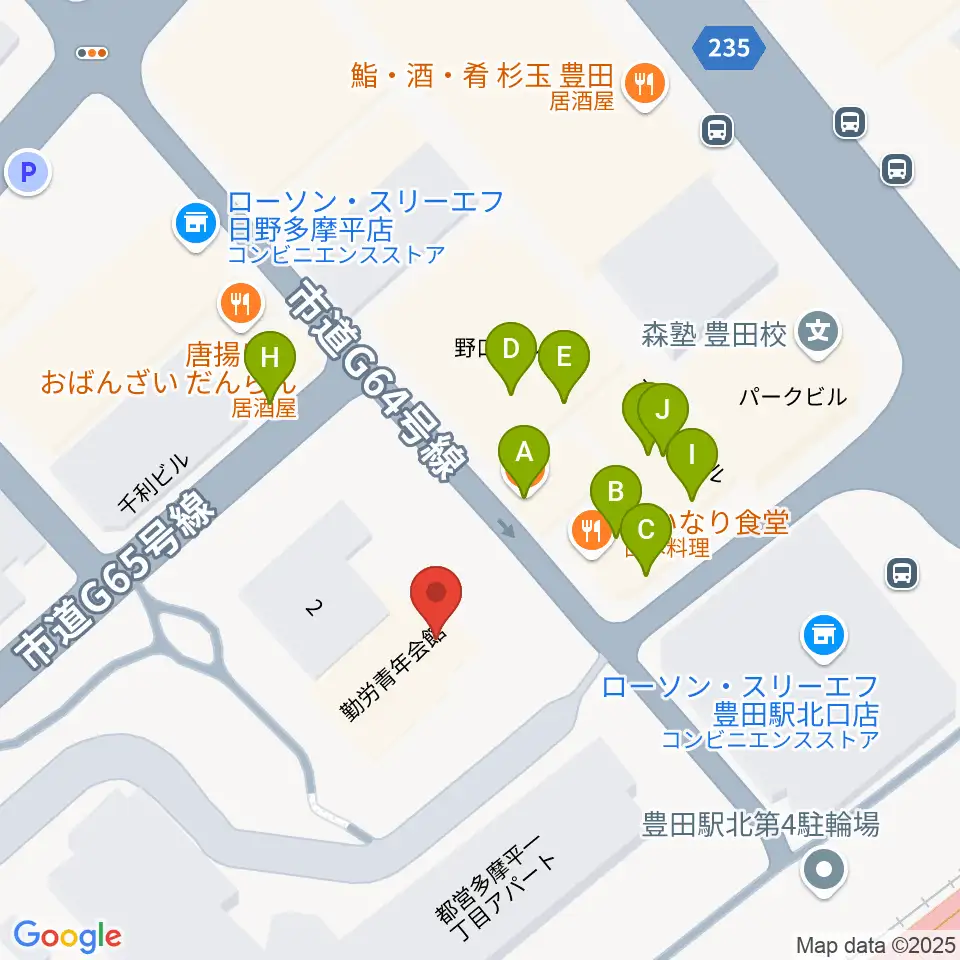 ひの市民活動支援センター周辺のファミレス・ファーストフード一覧地図