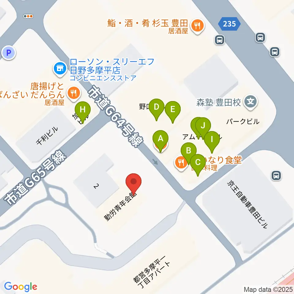 ひの市民活動支援センター周辺のファミレス・ファーストフード一覧地図