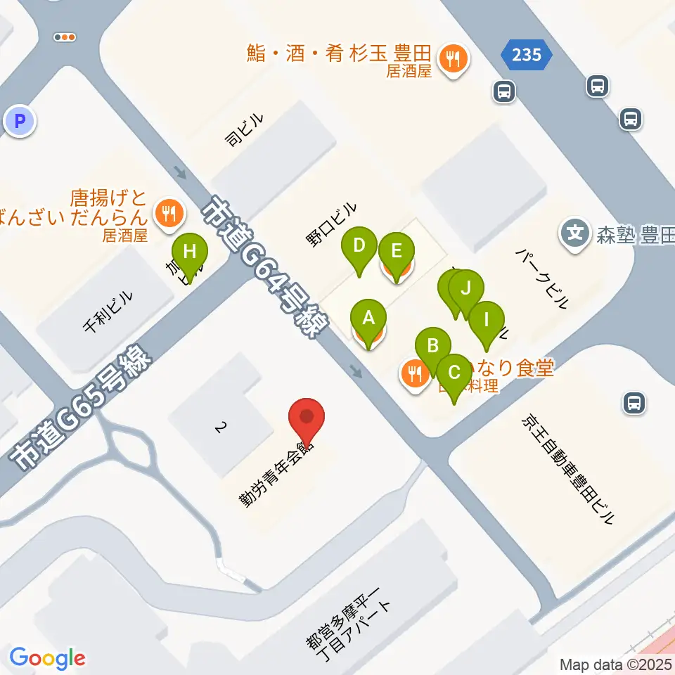 ひの市民活動支援センター周辺のファミレス・ファーストフード一覧地図