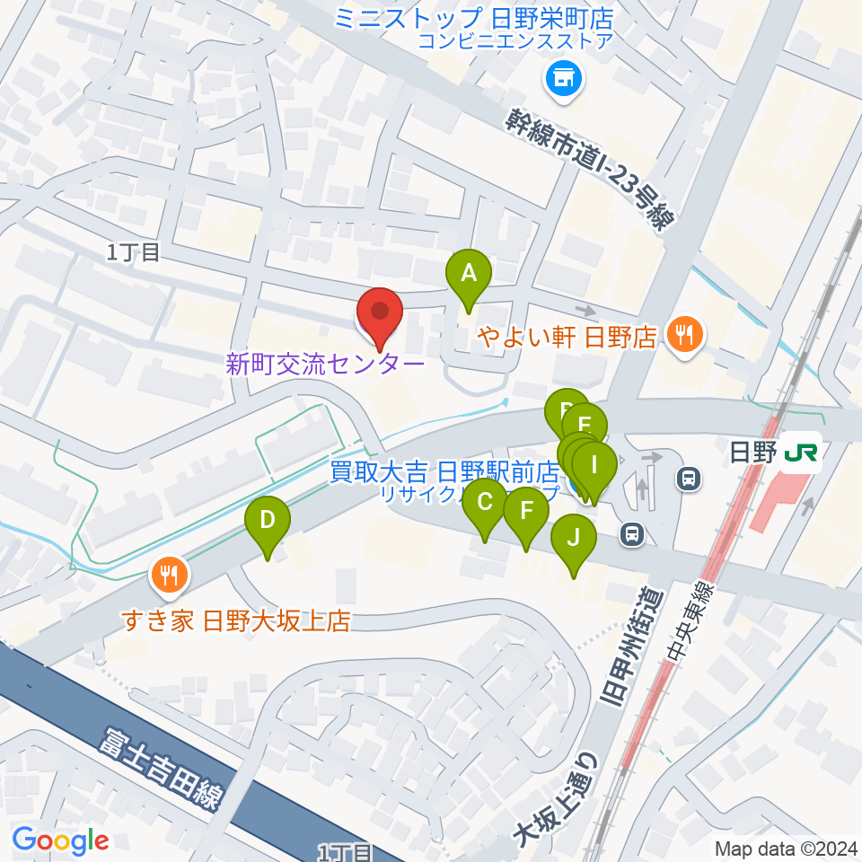 新町交流センター周辺のファミレス・ファーストフード一覧地図