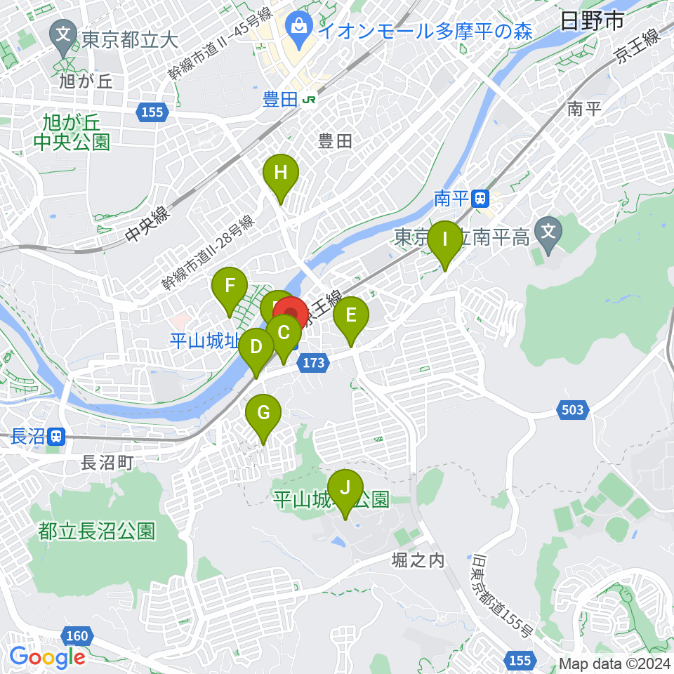日野市平山交流センター周辺のファミレス・ファーストフード一覧地図