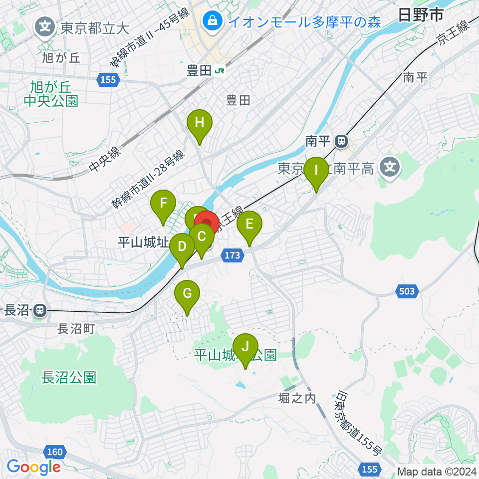 日野市平山交流センター周辺のファミレス・ファーストフード一覧地図