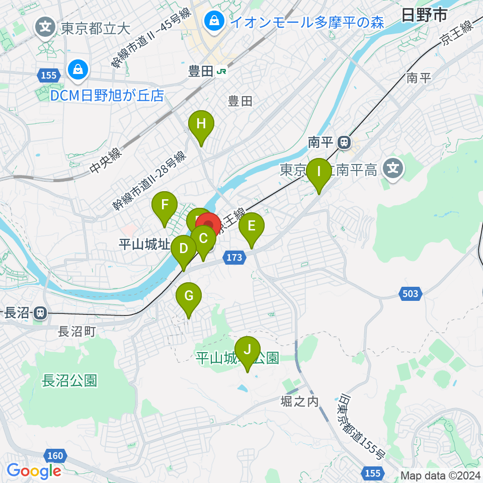 日野市平山交流センター周辺のファミレス・ファーストフード一覧地図