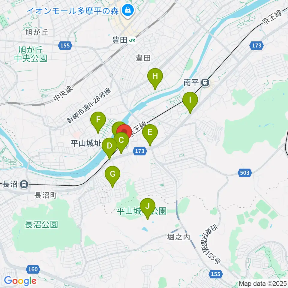 日野市平山交流センター周辺のファミレス・ファーストフード一覧地図